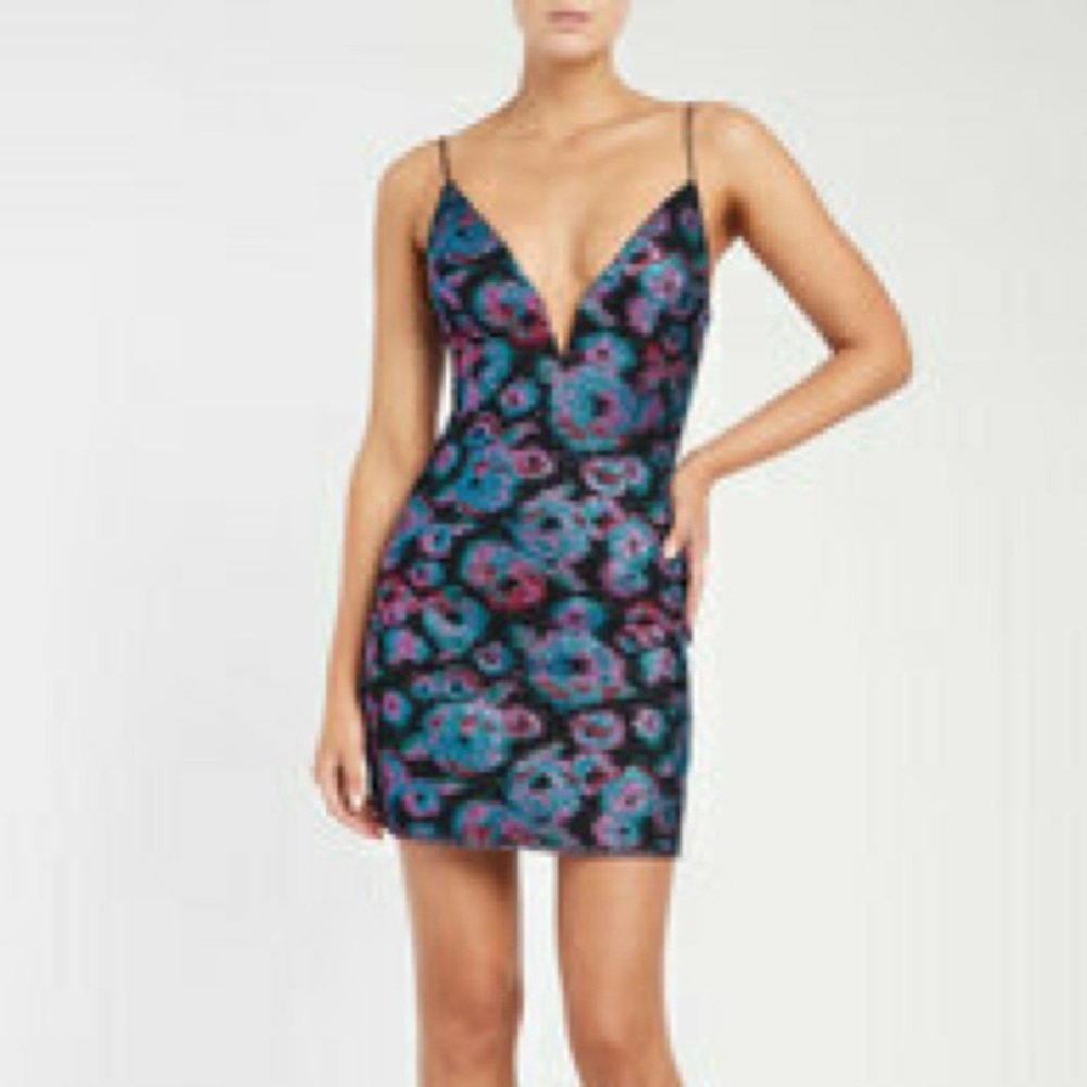 Rebecca Vallance Black and Pink Sequin Mini Dress